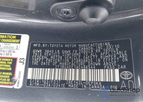 2010 Toyota Corolla S from USA, damaged, VIN 2T1BU4EE1AC486544